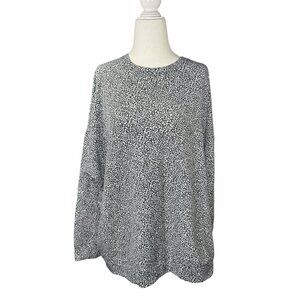 Athleta Womens Black & White Animal Print Long Sleeve Relaxed Fit Top XL